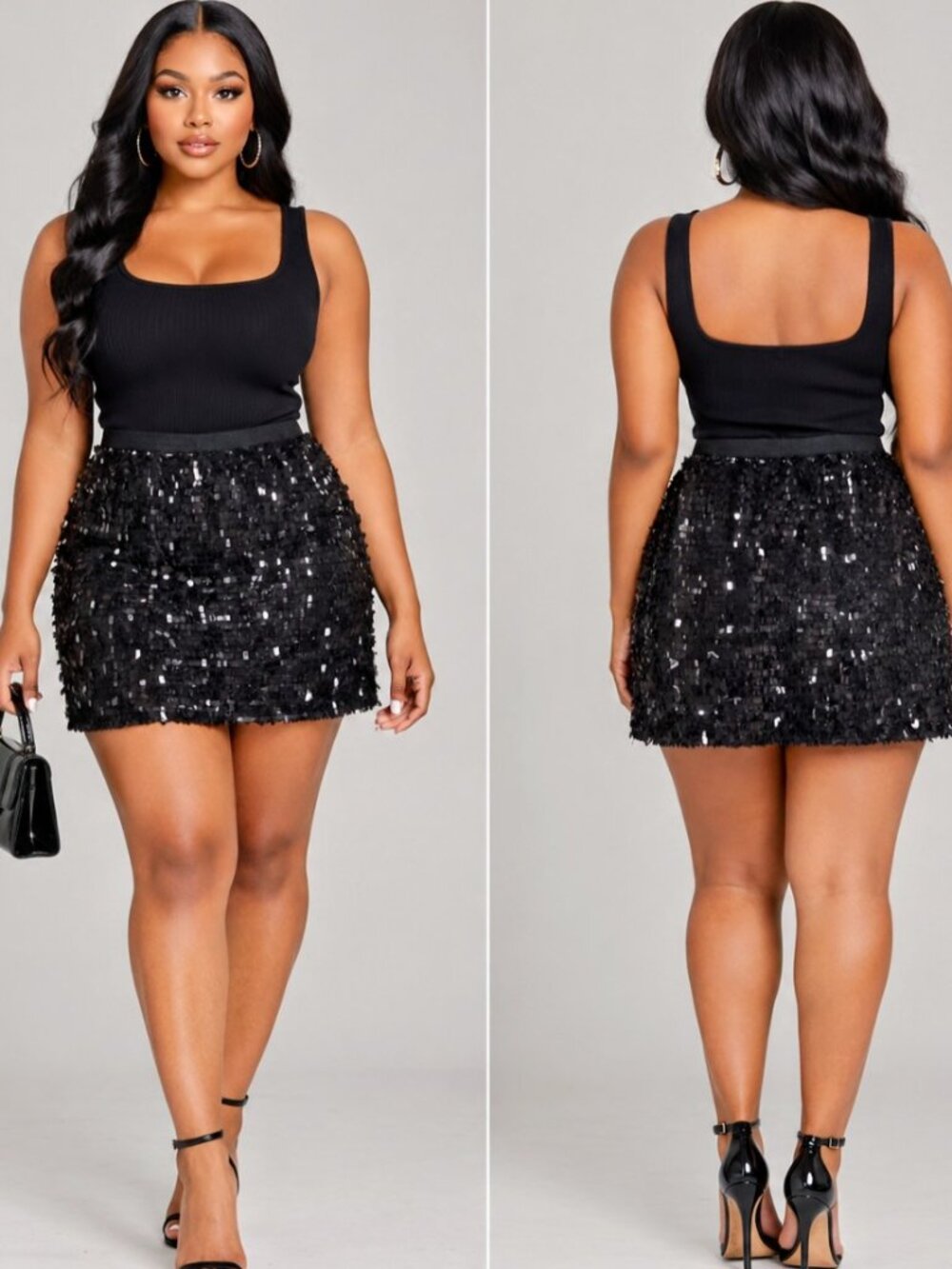 Joe Fresh Women's Party Sequin Holiday outfits Mini Skirt Size Medium Black.